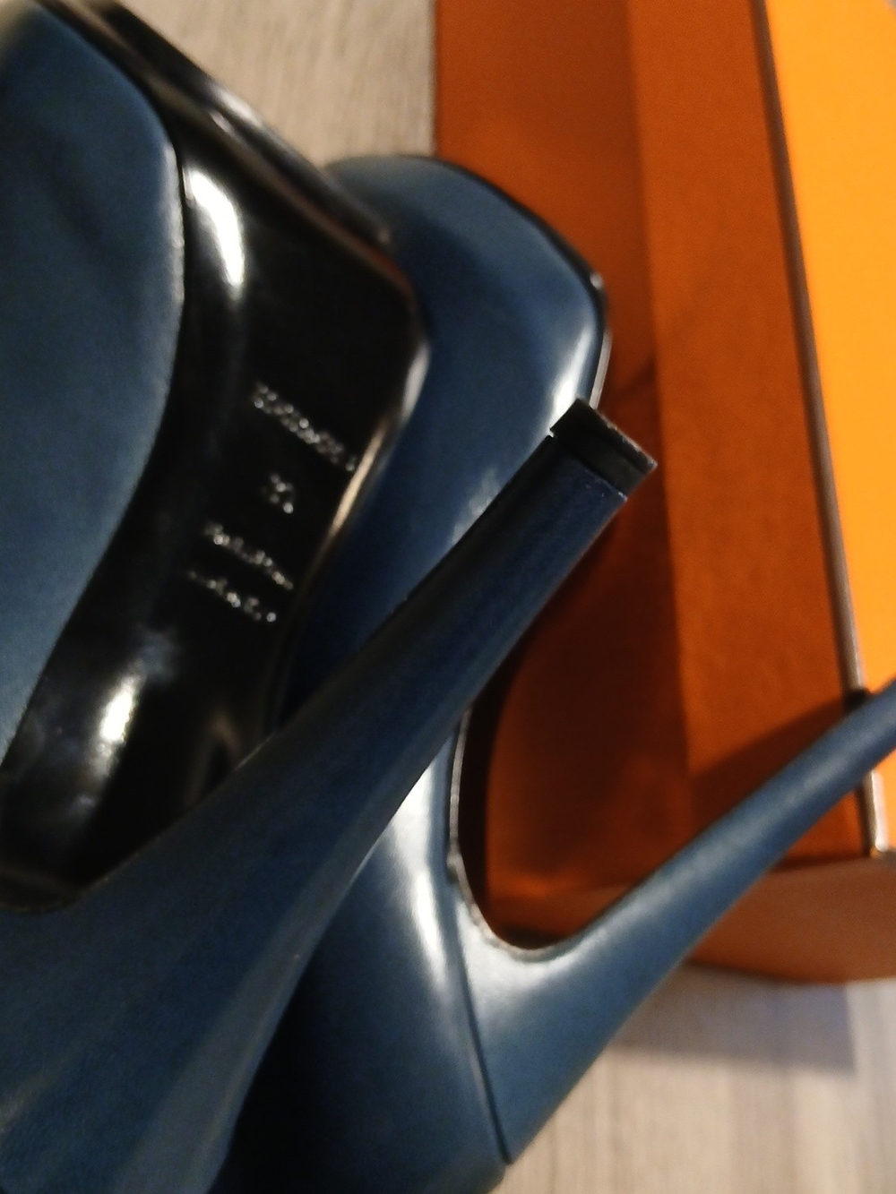 Hermès Gloria Teal Blue Leather Peep Toe Platform Pumps Heels Sz 39 (US 8.5) - Picture 11 of 15